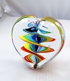 Murano Design Twisted Rainbow Ribbon in Heart Paperweight PW-748