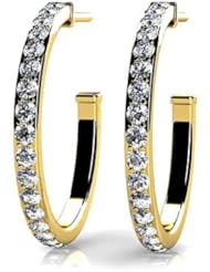 1.00 ct Ladys Round Cut Diamond Hoop Earrings in 14 karat Yellow Gold