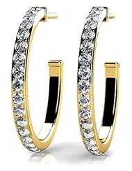 1.50 Ladys Round Cut Diamond Hoop Earrings in 14 karat Yellow Gold
