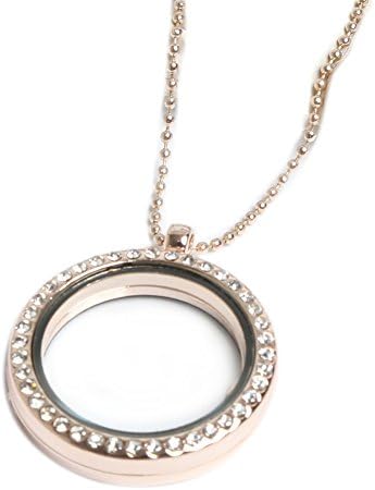 LiangXuanChen Living Memory Floating Charm Round Glass Locket Pendant and Necklaces Rose Gold