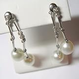 14K White Gold Pearl and Diamond Earrings