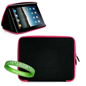 Apple Ipad ( 3G , wifi , WiFi + 3G ) Snug Carrying Case Hard Cube Case Cover, Designed to double as iPad Stand For ultimate viewing convenience ** Black with Pink Trim ** + Vangoddy Live * Laugh * Love Wrist band