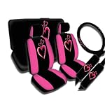BDK SC-453-PK Seat Cover Full Set Triple Hearts Design