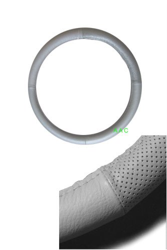 Geniune Leather Steering Wheel Cover - Silver