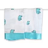 aden + anais 2 Pack Cotton Muslin Issie Security Blankets, Declan Elephant