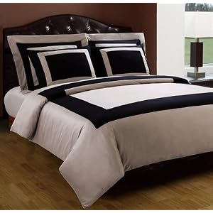 10-PC Black & Taupe Queen size Hotel Down Alternative Bed in a bag Comforter set including a Duvet set+ sheet set+ down alternative comforter By sheetsnthings