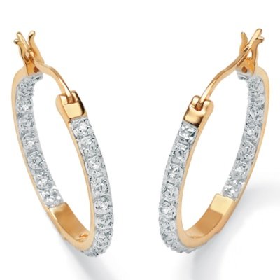 Diamond 18k Gold over Sterling Silver Inside-Out Hoop Earrings