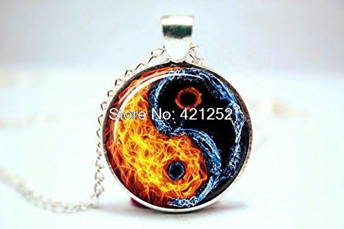 Pretty Lee 2015 Fashion Yin Yang Fire And Water Necklace Yin Yang Fire And Water Pendant Glass Photo Cabochon Necklace Christmas gift