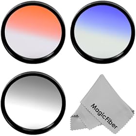 Essential Graduated 58MM Color Filter Kit for CANON Rebel (T3i T3 T2 T2i T1i XT XTi XSi XS), CANON EOS (1100D 600D 550D 500D 450D 400D 350D 300D 60D 7D) - Includes: Graduated Orange, Blue and Gray (Neutral Density) Filters + Premium MagicFiber Microfiber Cleaning Cloth