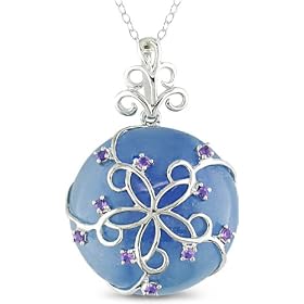 Silver 20ct Blue Jade and Amethyst Necklace by