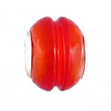 Pandora Style Charm Bead (Z338) Glass Style (13mm x 10mm) (fits Troll too) ~ Red and Orange Swirls