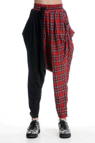 Blooms Punk Women Grid Loose Harem Pants One Size (One Size, Red)