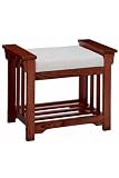 Craftsman Vanity Stool W/shelf Ivory Texture Macintosh Oak