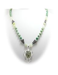 Ocean Jasper Stone Silver Pendant Green Chang Mai Jade Necklace 18 inch