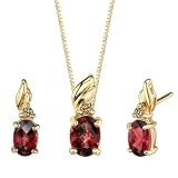 Vivacious and Radiant 2.00 cts Oval Checkerboard Garnet Diamond Pendant Earrings Set 14Kt Yellow Gold