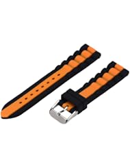 20mm Premium Silicone Striped Black / Orange - Easily Interchangeable Replacement Watch Band / Strap - Fits All Watches!!!