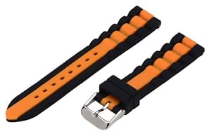 20mm Premium Silicone Striped Black / Orange - Easily Interchangeable Replacement Watch Band / Strap - Fits All Watches!!!