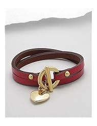 Red Heart Leather Bracelet In White Base