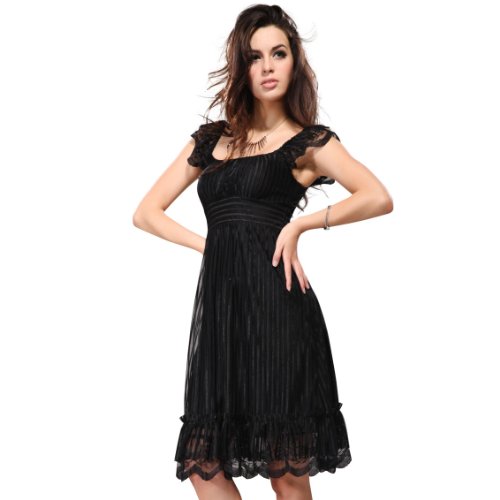 Ever Pretty Chic Black Lace Knee-length Double Layer Ruffles Cocktail Dress 02713,HE02713BK08, Black, 6US Ever Pretty Chic Black Lace Knee-length Double Layer Ruffles Cocktail Dress 02713,HE02713BK08, Black, 6US