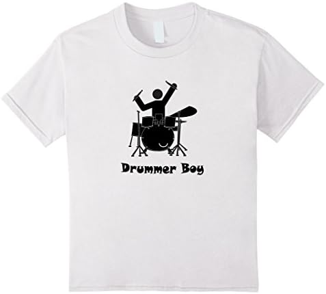 Drummer Boy T-shirt Boy with Drum Set Shirt Tee - Kids 8 - White