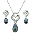 Silver Pearl Necklace Dangle Earring CZ Diamond Heart Design Jewelry Set in Gift Box Bucasi SALE