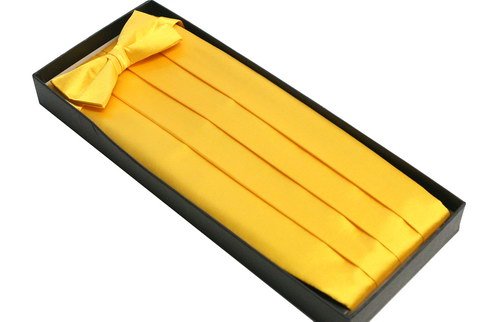 Classy Yellow Cummerbund and Bow Tie Set with Box