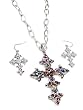 Amythest Colorful Rhinestone Cross Pendant Necklace and Earrings Set Fashion Jewelry
