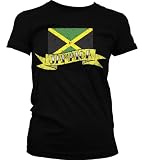 Jamaican Flag and Banner Tattoo Style Design Juniors T-shirt, Jamaica National Pride Juniors Shirt