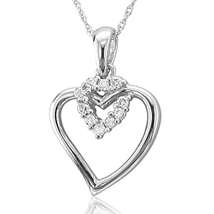10k White Gold Heart Diamond Pendant Necklace (HI, I, 0.10 carat)