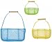 Brightly Painted Wire Egg Baskets With Wood Handles Set / 3 Large= 15 x 7.5 x 19H To Handle