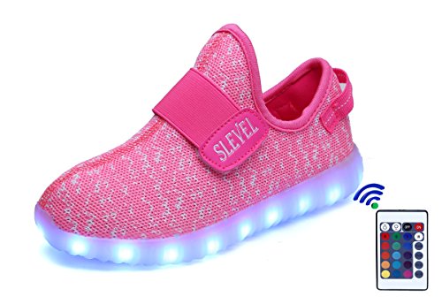SLEVEL 16 Colors Breathable LED Light Up Shoes USB Sneakers for Kids Boys Girls(S33Pink29)