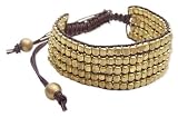 AWESOME ZAD 5 Lined Gold Square Beaded Bracelet Cuff on Brown Leather Cord ~ FEATURED ON GOOD MORNING AMERICA!