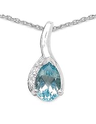 1.00 Carat Genuine Blue Topaz Sterling Silver Pendant Necklace. 18"