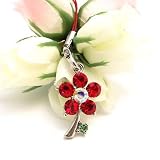 Red Danelion Cell Phone Charm Strap Cubic Stone