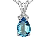 1.56 cts Genuine Bluetopaz and Diamond Pendant - 14kt White or Yellow Gold