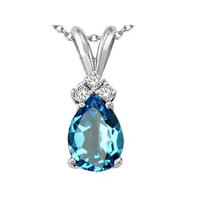 Buy 1.56 cttw Genuine Bluetopaz and Diamond Pendant - 14kt White Gold LIFETIME WARRANTY by Finejewelers
