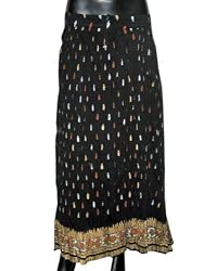 Gift for Her -Black Gypsy India Boho Bellydance Cotton Crinkle Skirt 36"