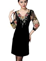 Plus Size Embroidered Cotton/Velvet Mini Dress 