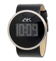 AK Anne Klein Women's Silver-Tone Digital Black Leather Watch #108927BKBK
