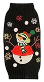 New York Dog Ugly Holiday Sweater for Pets, Black Snowman, Large