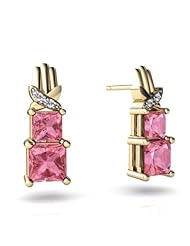 Created Pink Sapphire 14kt Yellow Gold Earrings