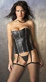Leather 5-Zip Corset Boning Lace Up Back Detachable Garters G-String Included Sizes Small, Medium, Large or X-Large