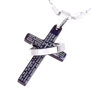 Halskette mit schwarzem Kreuz und Edelstahlring Anhänger in einem schwarzen Samtbeutel
