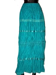 Cotton Long Skirt-aqua Lace Bohemian Gypsy Skirts Womens Fashion India Skirt