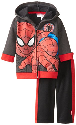 Marvel Baby-Boys Newborn's Spiderman Infant 2 Piece Hooded Fleece Set, Gray, 24 Months