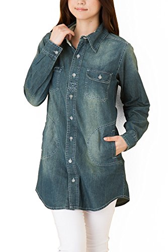 (Goldjapan)ゴールドジャパン 大きいサイズ レディース デニムワンピース デニムロングシャツ ロング丈 長袖 長そで 七分袖 7分袖 チュニック Aライン 体型カバー フォーマル パーティー ドレス 結婚式 二次会 入学式 入園式 カジュアル エレガント きれいめ ワンピ エレガント wd-0052