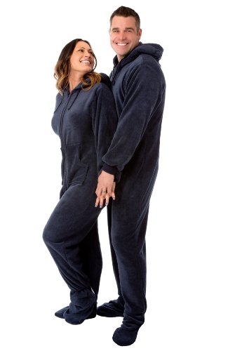 Big Feet Pjs Navy Hooded Plush Footed Pajamas - No Drop Seat