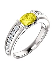 18K White Gold 7.00x5.00mm Oval Cut Yellow Sapphire and Diamond Ring -- LIFETIME WARRANTY