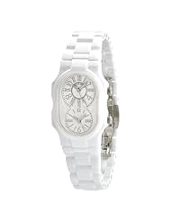 Philip Stein Womens 1-CW-MW-CW Signature Dual Time Zone Textured Dial White Ceramic Watch