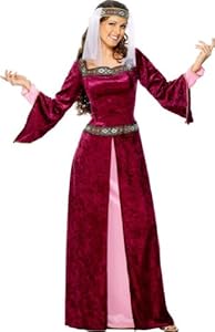 Smiffy's Women's Maid Marion Costume Burgundy with Dress and Headpiece, Red, 1X
